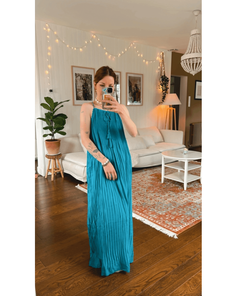 Robe longue bleu canard bohème