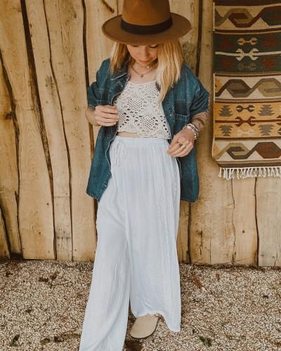 Pantalon gaze de coton et broderie - Louisa