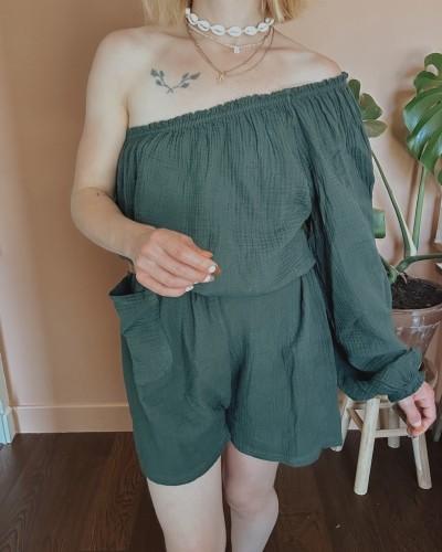 combi-short asymétrique épaule dénudée - vintage bohème