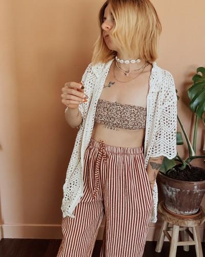 Pantalon à rayures en coton -  loose vintage bohème