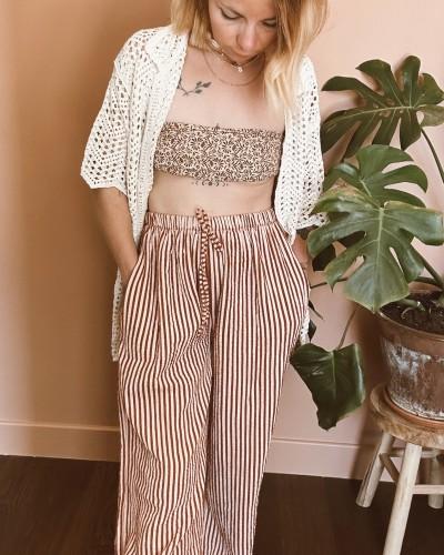 Pantalon à rayures en coton -  loose vintage bohème