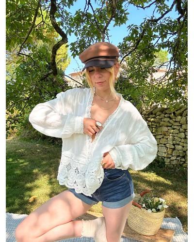 Blouse en gaze de coton, dentelle et crochet ANNETTE - Loupiote