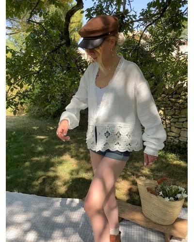 Blouse en gaze de coton, dentelle et crochet ANNETTE - Loupiote