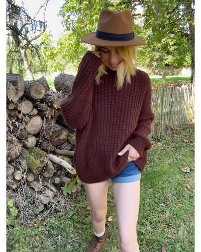 pull bohème oversize marron en maille LOUISETTE  - Loupiote