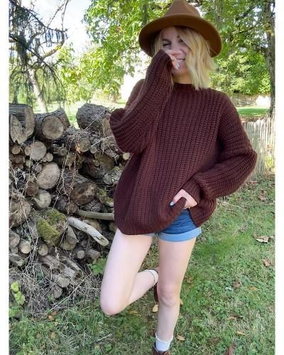 pull bohème oversize marron en maille LOUISETTE  - Loupiote